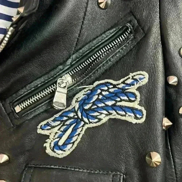 **Host Pick **ZARA BLACK REAL LEATHER BIKER JACKET WITH  STUDS AND PATCHES - Picture 4 of 17